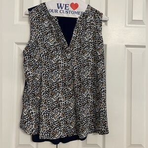 Papermoon mixed material sleeveless top - 1X - blue and animal print. So cute!!